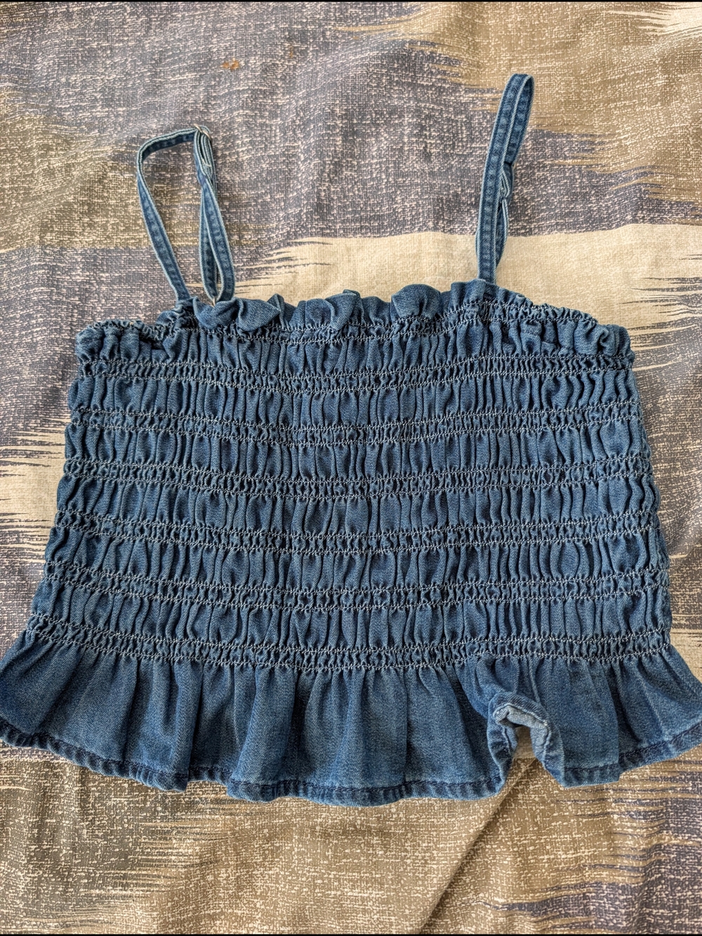 H&M Blue Smocked Ruffle Denim Tank Top
